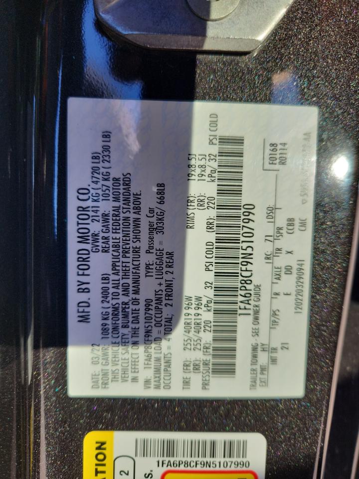2022 Ford Mustang Gt VIN: 1FA6P8CF9N5107990 Lot: 89448555