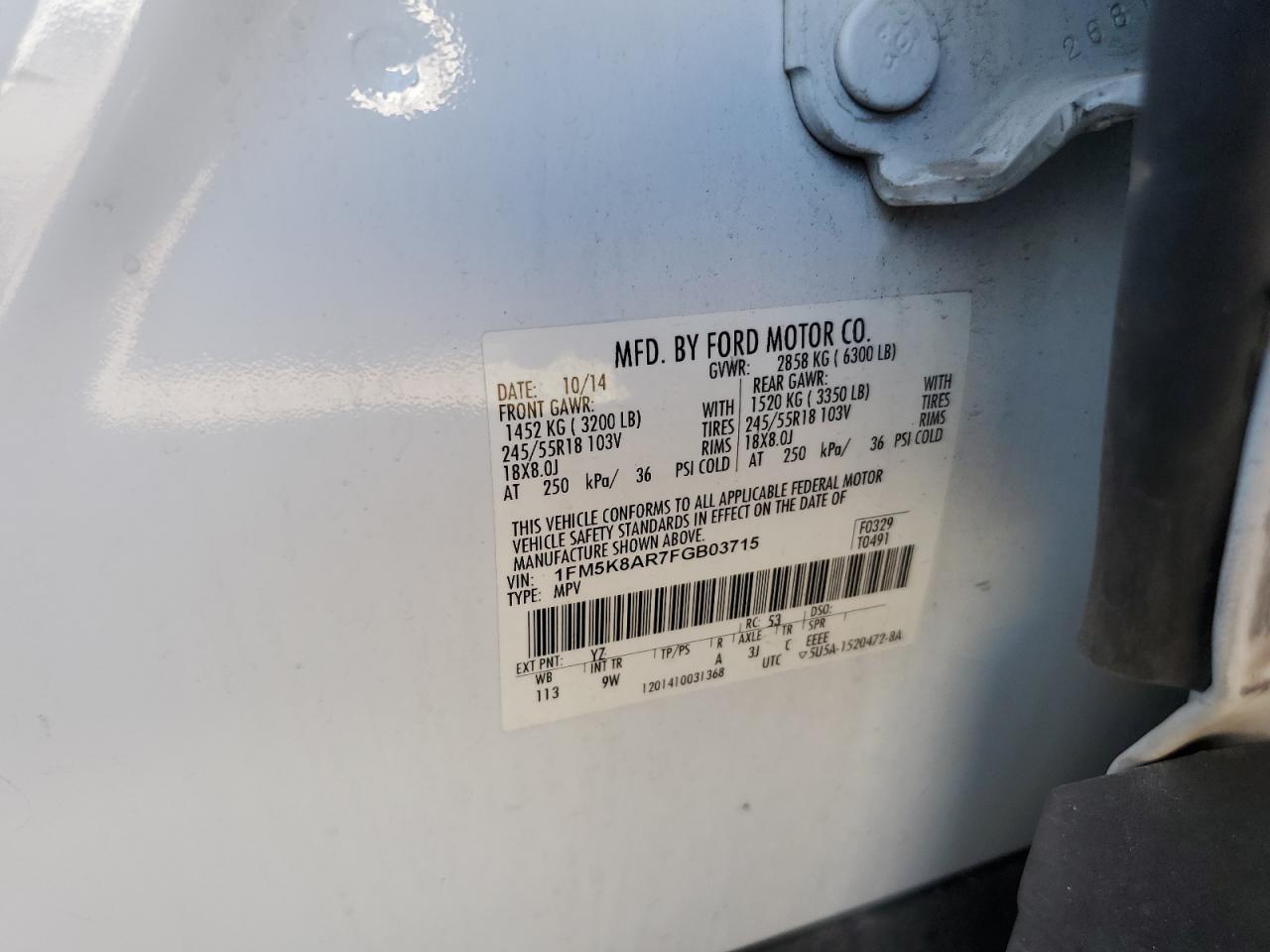 2015 Ford Explorer Police Interceptor VIN: 1FM5K8AR7FGB03715 Lot: 82201885