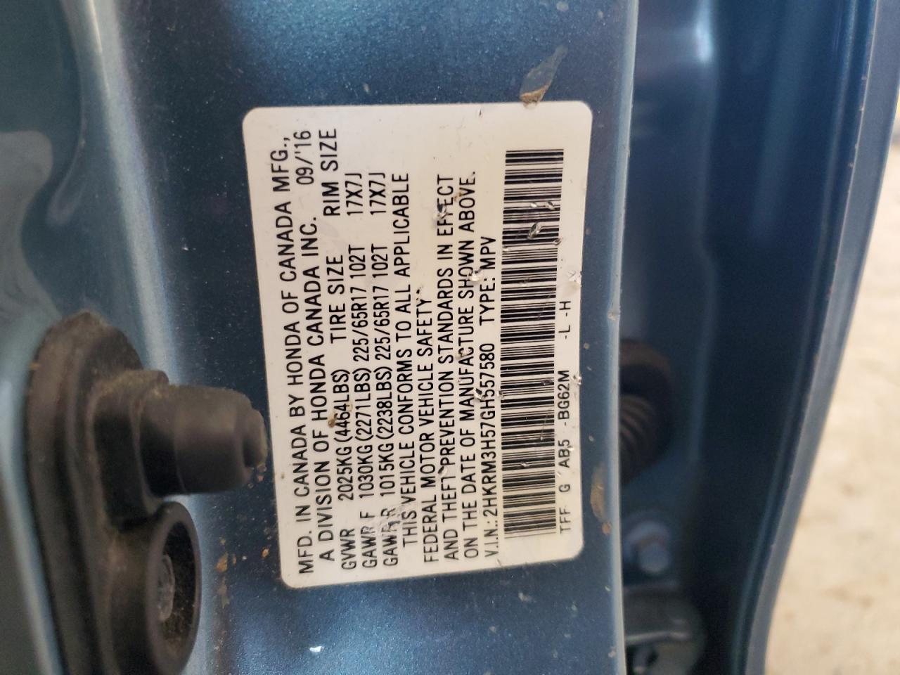 2016 Honda Cr-V Ex VIN: 2HKRM3H57GH557580 Lot: 85556215