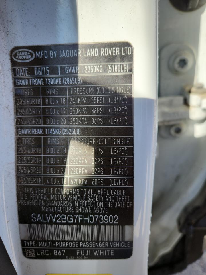 2015 Land Rover Range Rover Evoque Prestige Premium VIN: SALVV2BG7FH073902 Lot: 85893445