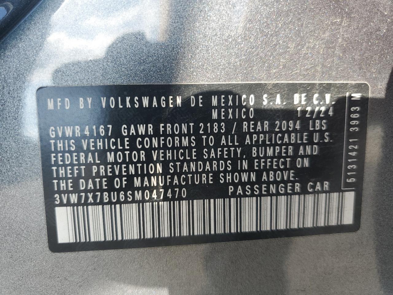 2025 Volkswagen Jetta Se VIN: 3VW7X7BU6SM047470 Lot: 85779025