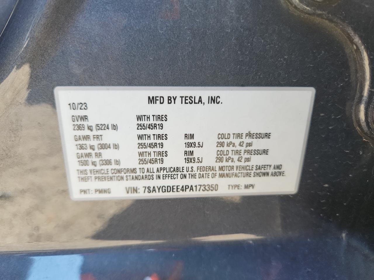 2023 Tesla Model Y VIN: 7SAYGDEE4PA173350 Lot: 87280105