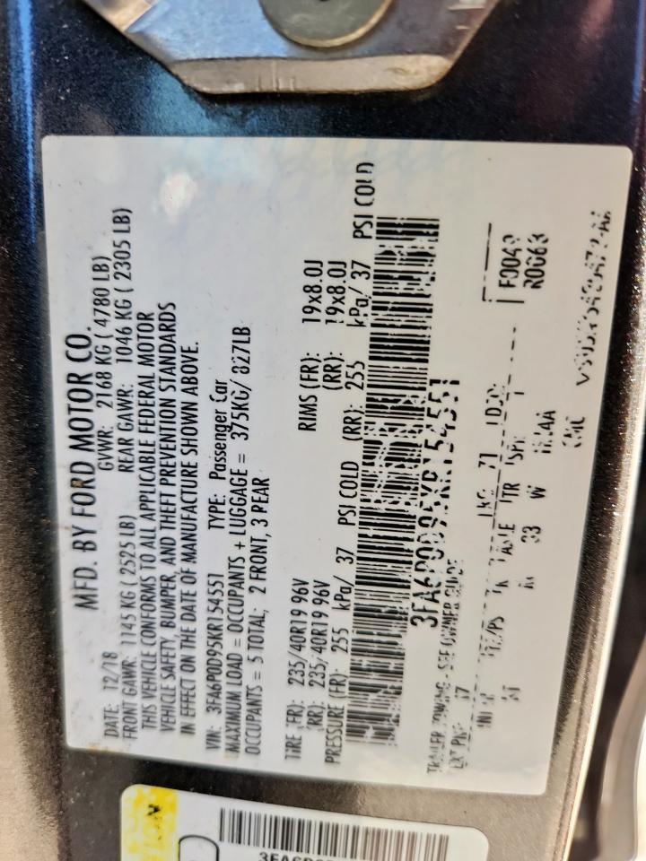 2019 Ford Fusion Titanium VIN: 3FA6P0D95KR154551 Lot: 86128965