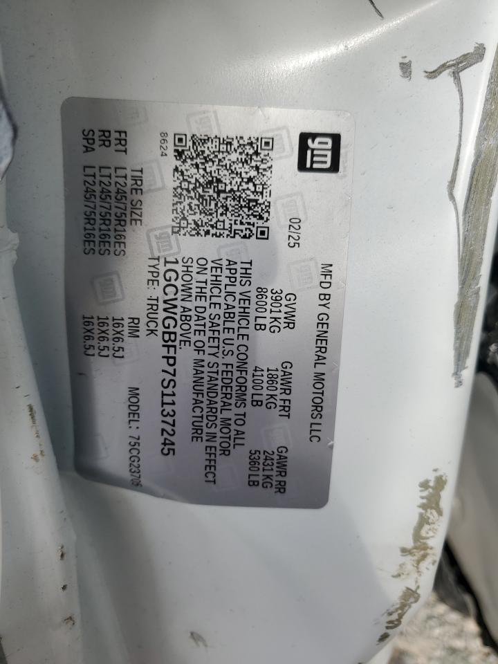 2025 Chevrolet Express G2500 VIN: 1GCWGBFP7S1137245 Lot: 82234365