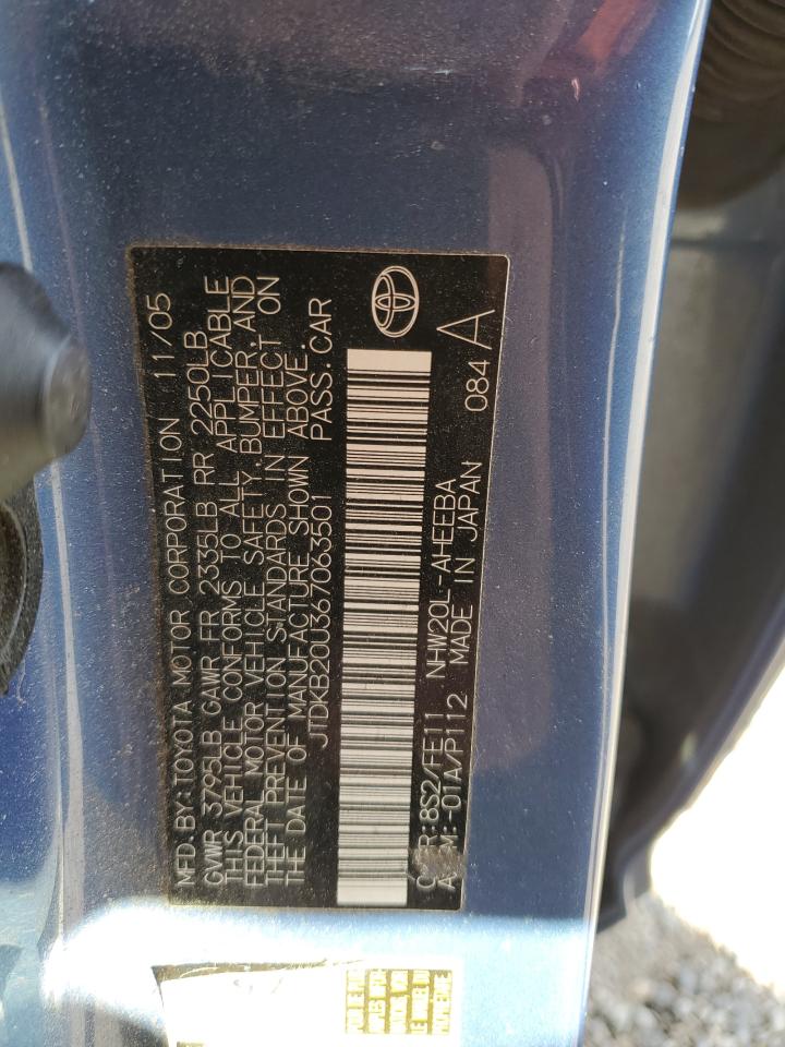 2006 Toyota Prius VIN: JTDKB20U367063501 Lot: 84820985