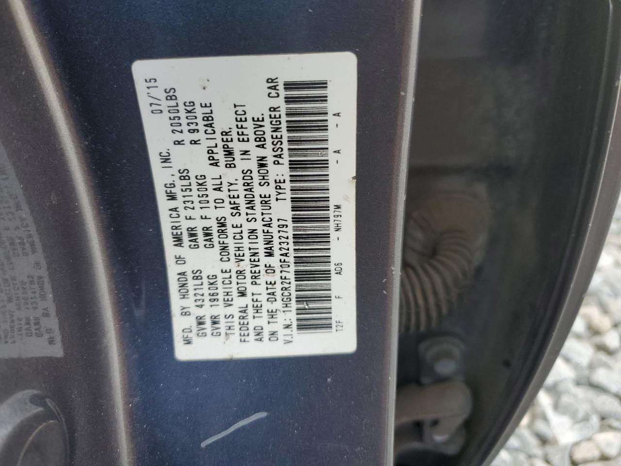 2015 Honda Accord Ex VIN: 1HGCR2F70FA232797 Lot: 82380955