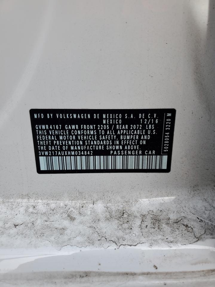 2017 Volkswagen Golf S VIN: 3VW217AUXHM034842 Lot: 85005115