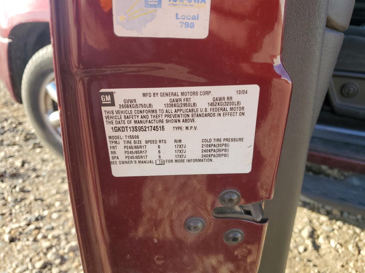 2005 GMC Envoy VIN: 1GKDT13S952174516 Lot: 85743115