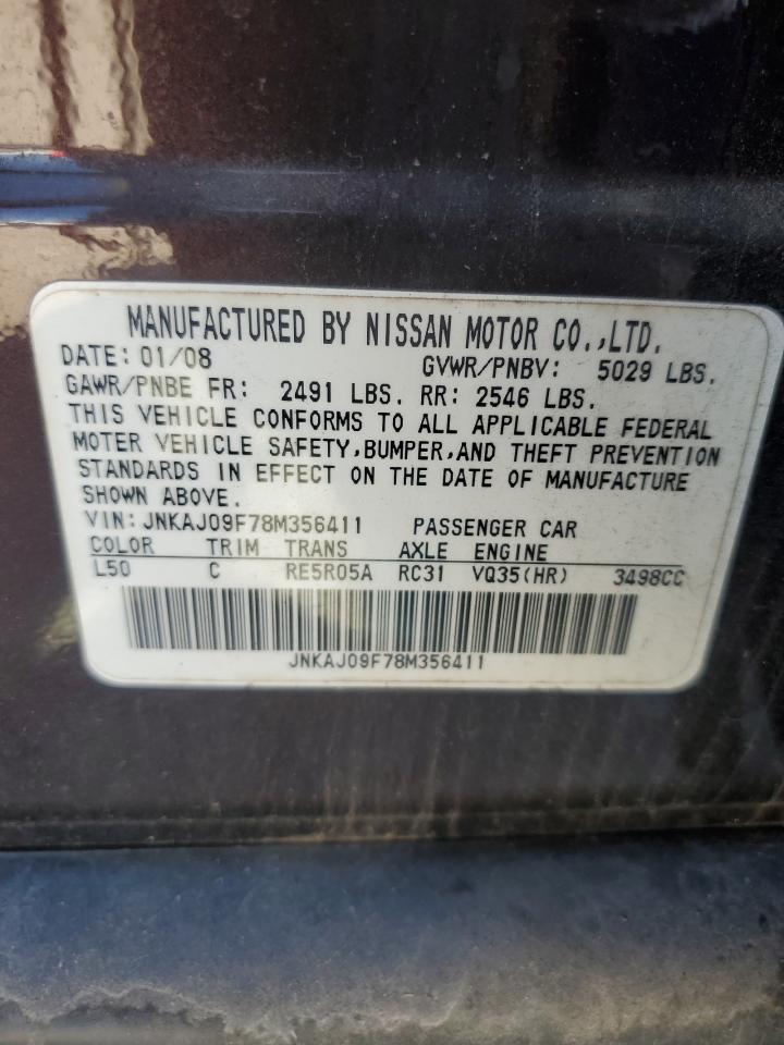 2008 Infiniti Ex35 Base VIN: JNKAJ09F78M356411 Lot: 87433895
