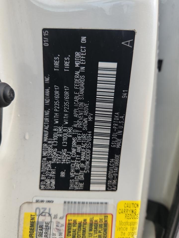2015 Toyota Sienna Xle VIN: 5TDYK3DC6FS576944 Lot: 86149425