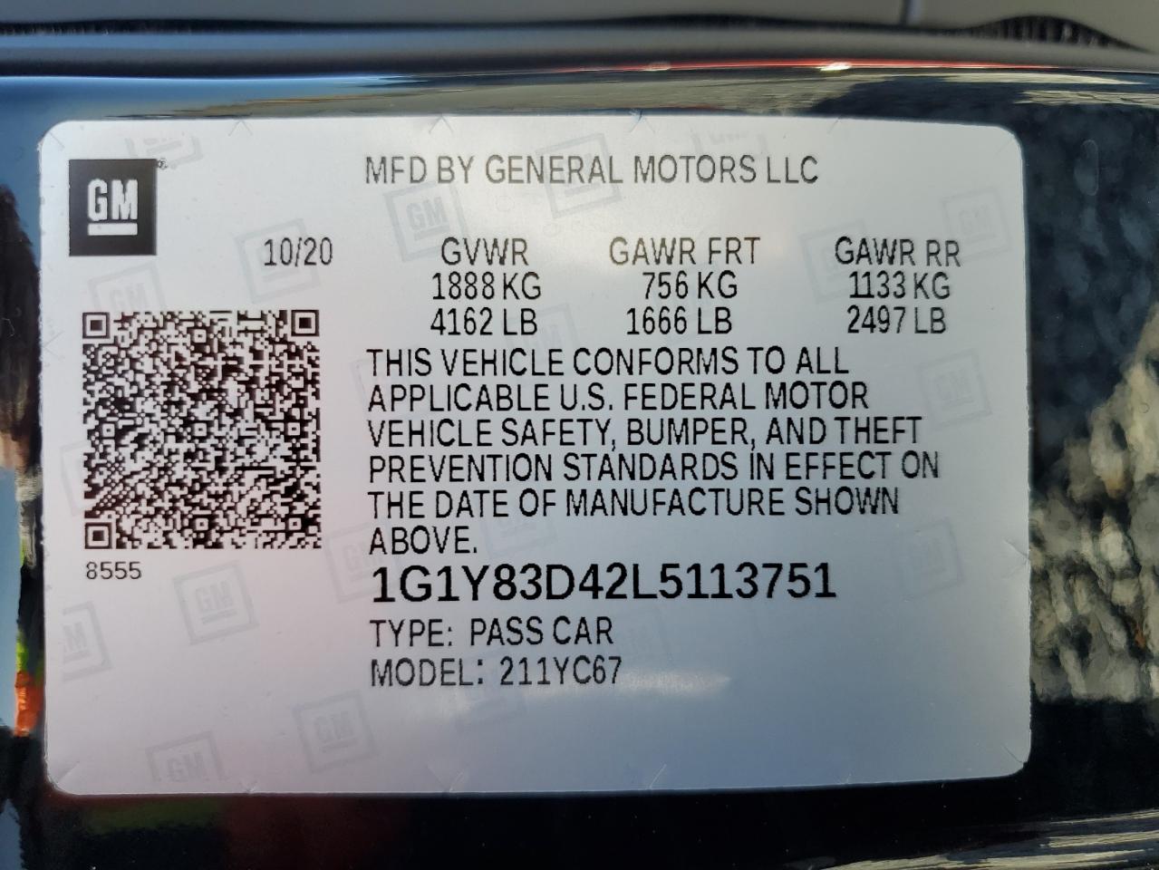 2020 Chevrolet Corvette Stingray 3Lt VIN: 1G1Y83D42L5113751 Lot: 87484025