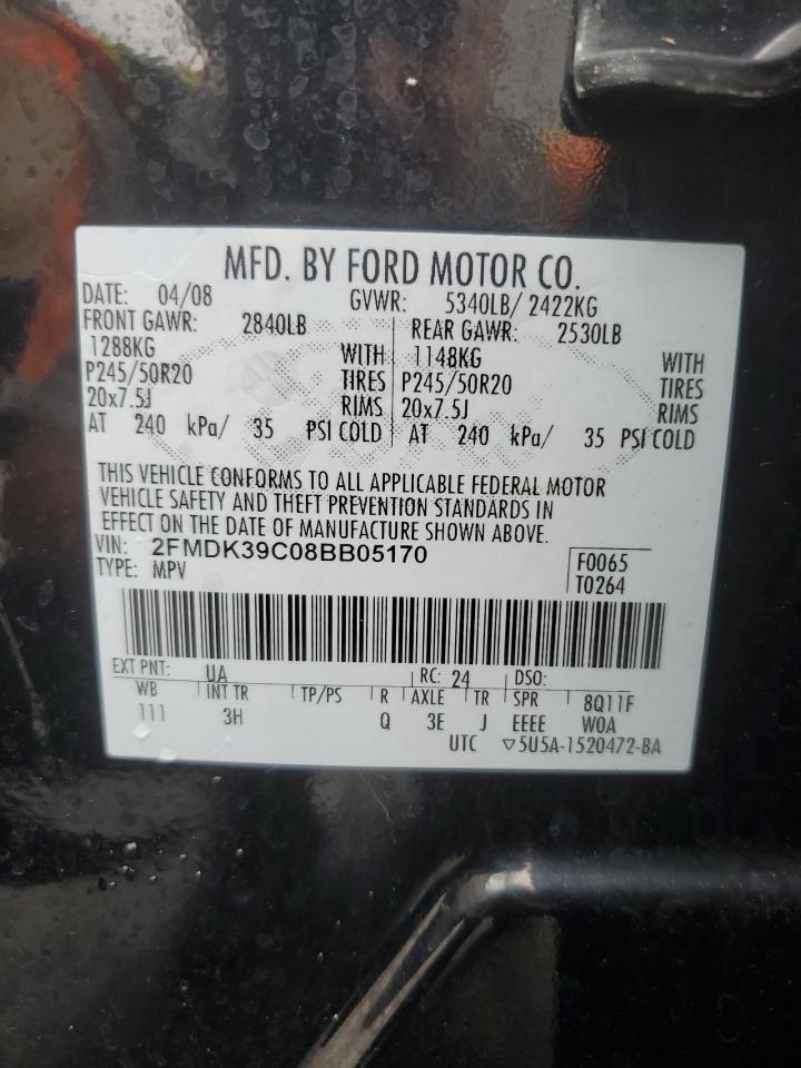 2008 Ford Edge Limited VIN: 2FMDK39C08BB05170 Lot: 86246445