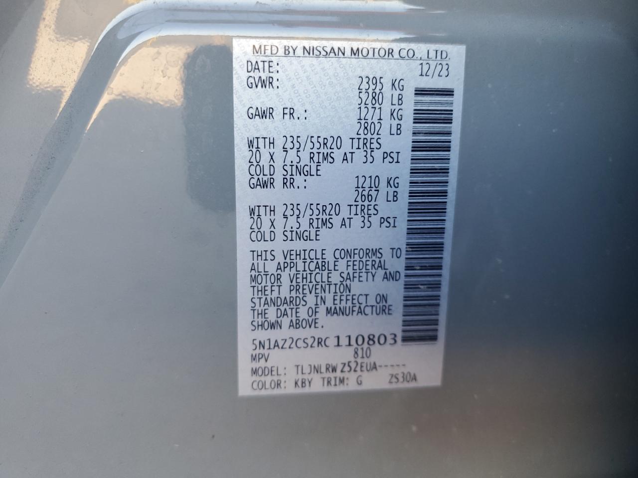 2024 Nissan Murano Sl VIN: 5N1AZ2CS2RC110803 Lot: 86446045