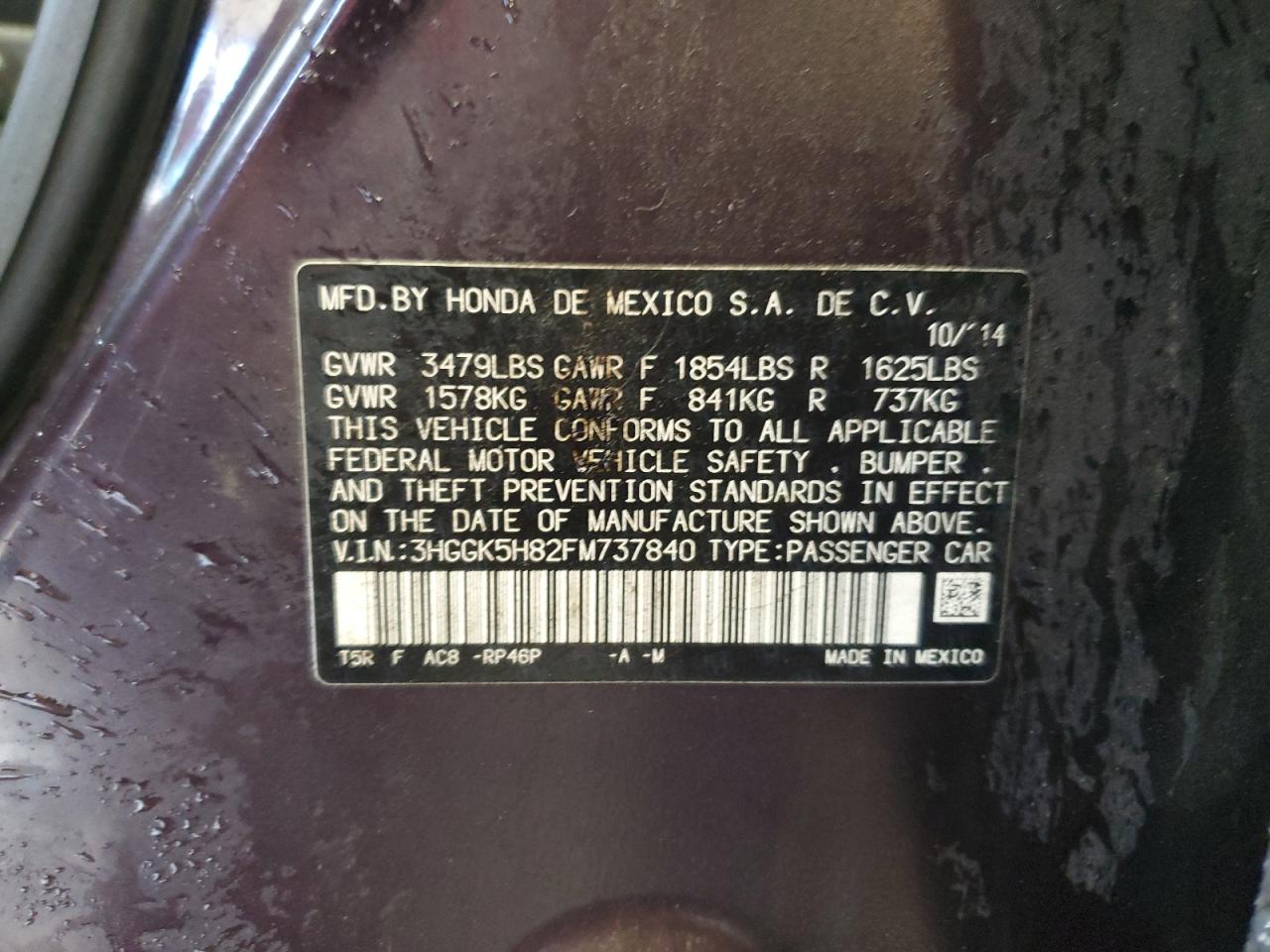 2015 Honda Fit Ex VIN: 3HGGK5H82FM737840 Lot: 86156655
