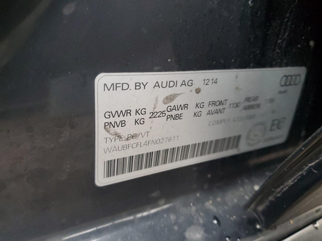 2015 Audi A4 Premium VIN: WAUBFCFL4FN027611 Lot: 85702215