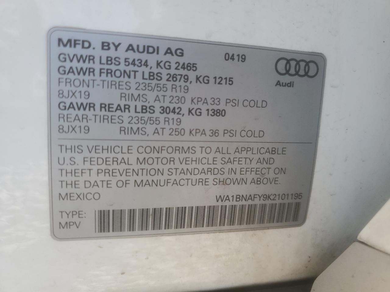 2019 Audi Q5 Premium Plus VIN: WA1BNAFY9K2101195 Lot: 84771195