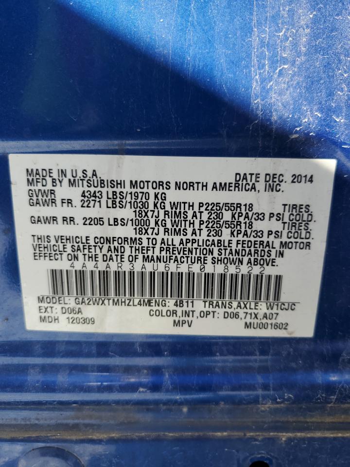 2015 Mitsubishi Outlander Sport Es VIN: 4A4AR3AU6FE018522 Lot: 86184225