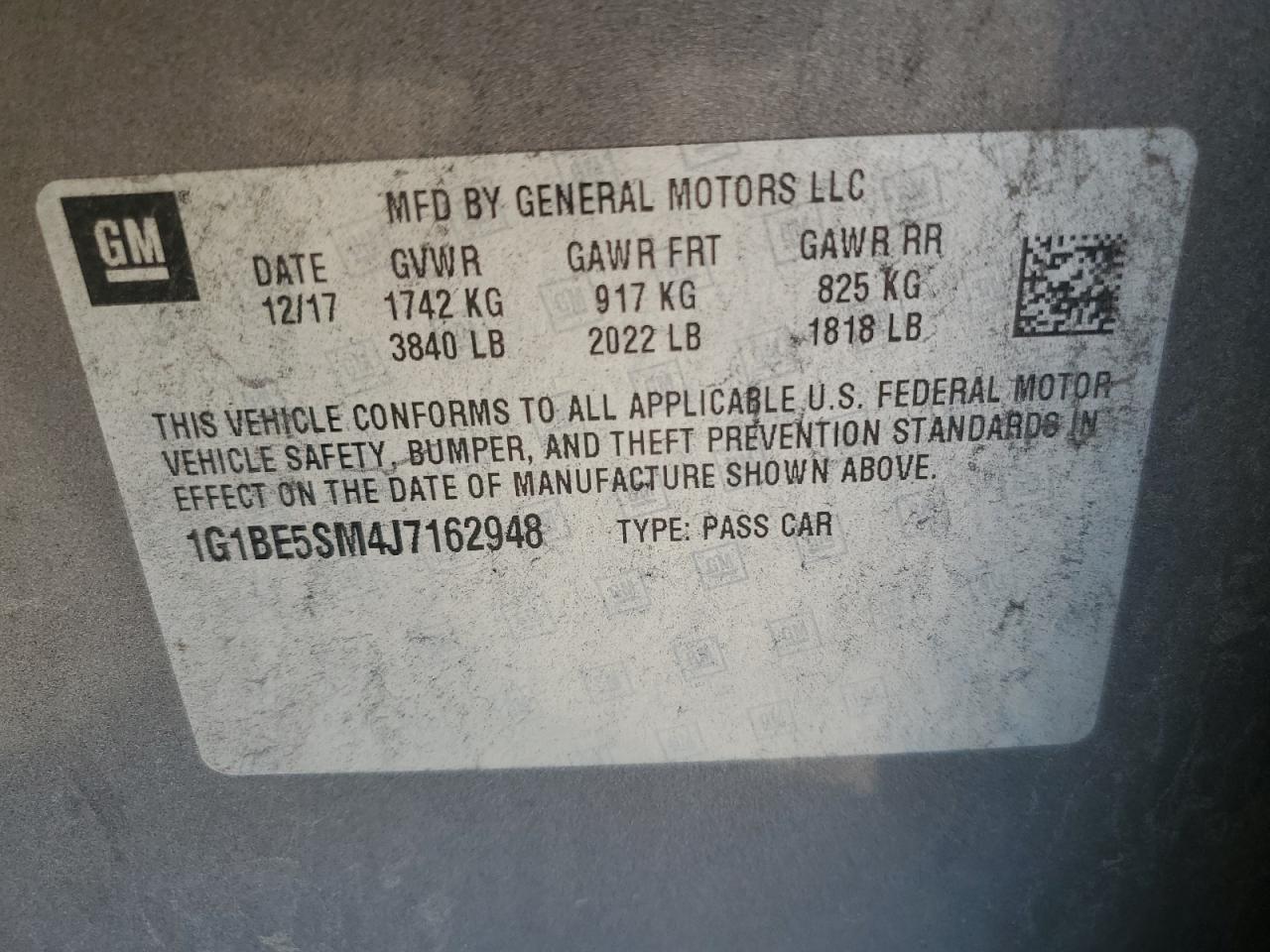 2018 Chevrolet Cruze Lt VIN: 1G1BE5SM4J7162948 Lot: 81987965