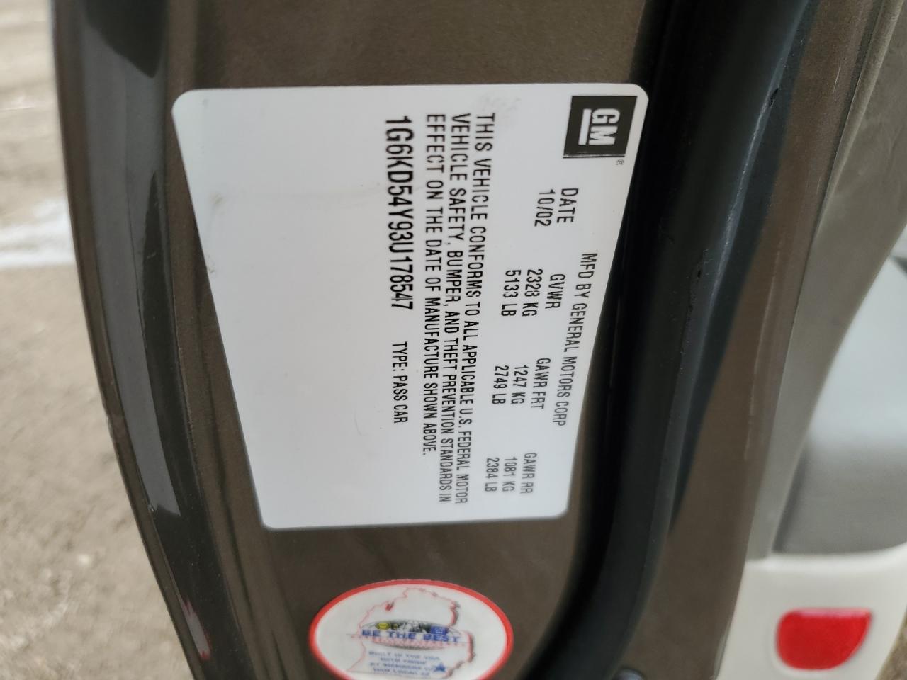 2003 Cadillac Deville VIN: 1G6KD54Y93U178547 Lot: 85671915