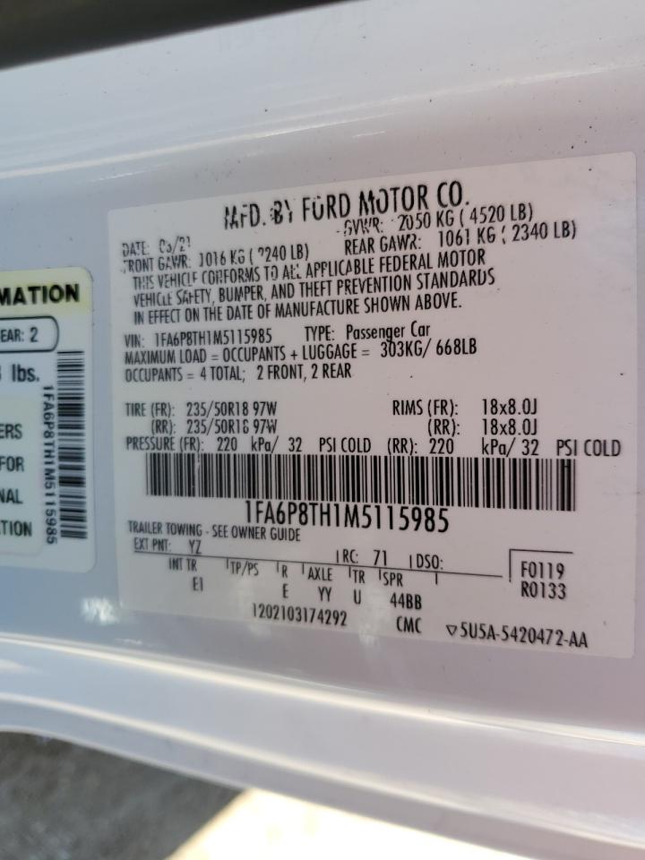 2021 Ford Mustang VIN: 1FA6P8TH1M5115985 Lot: 82544945