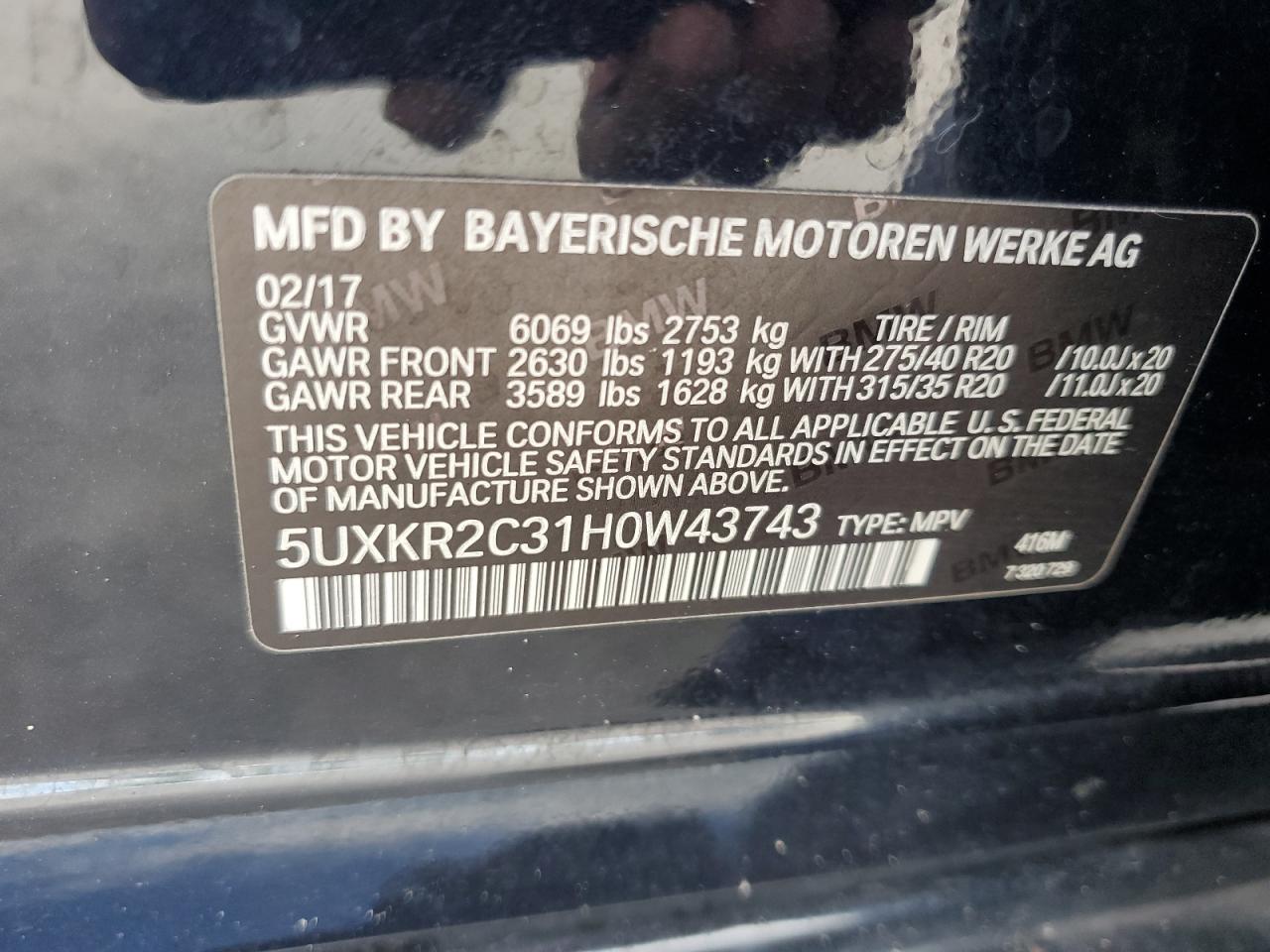 2017 BMW X5 Sdrive35I VIN: 5UXKR2C31H0W43743 Lot: 87057255