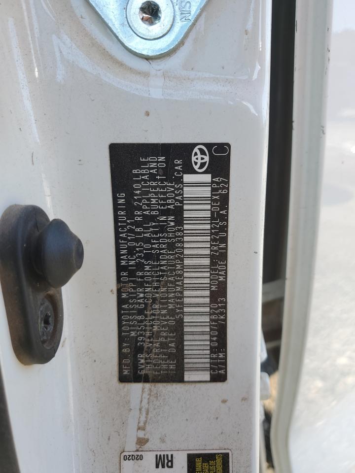 2021 Toyota Corolla Le VIN: 5YFEPMAE8MP208383 Lot: 84947405