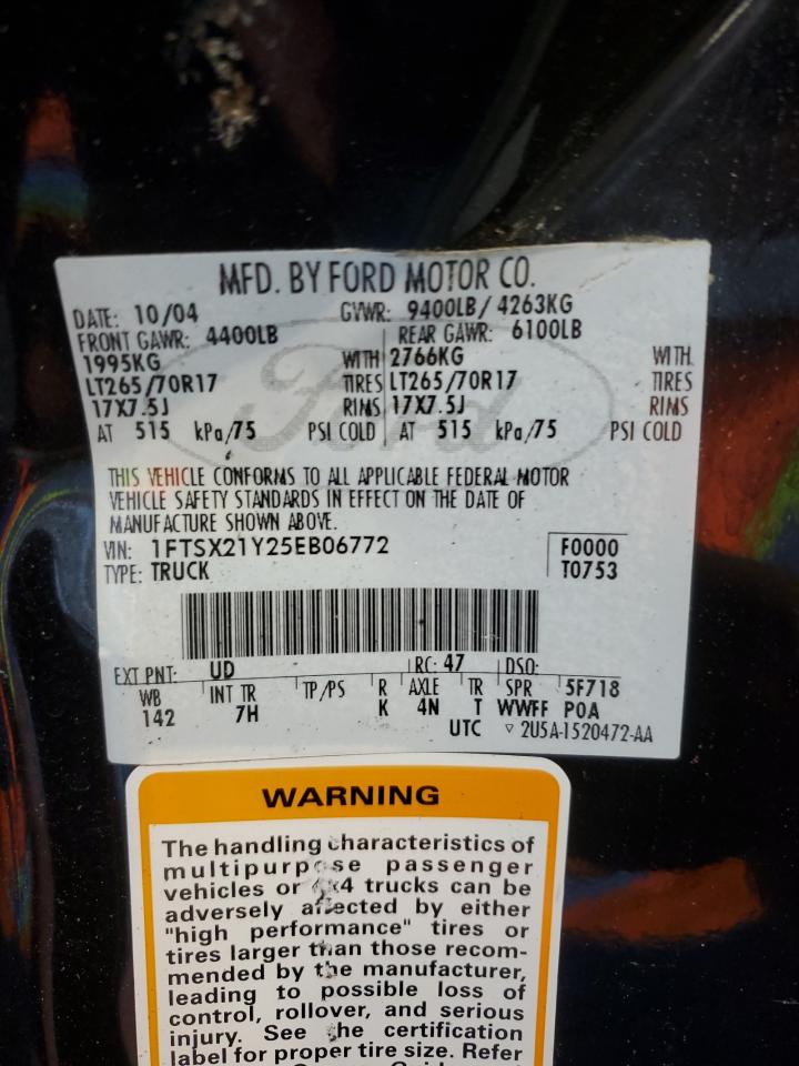 2005 Ford F250 Super Duty VIN: 1FTSX21Y25EB06772 Lot: 89455445