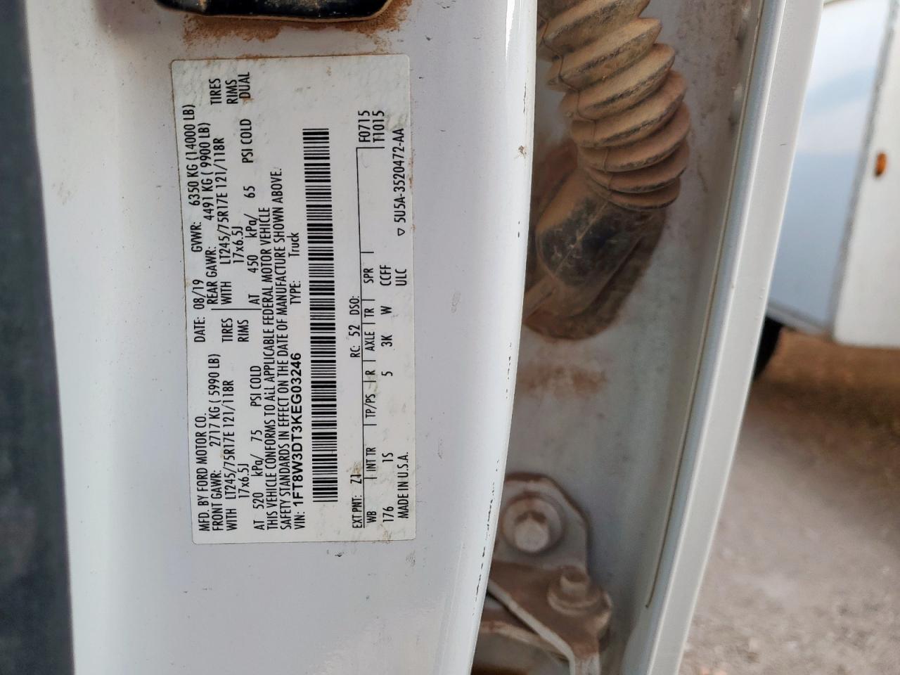 2019 Ford F350 Super Duty VIN: 1FT8W3DT3KEG03246 Lot: 94998445