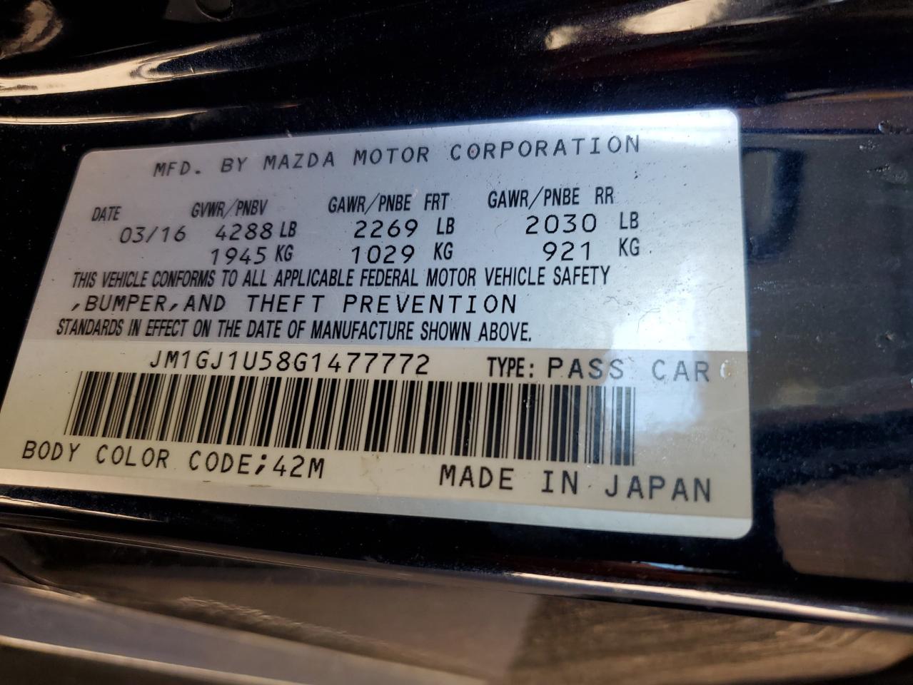 2016 Mazda 6 Sport VIN: JM1GJ1U58G1477772 Lot: 90383275