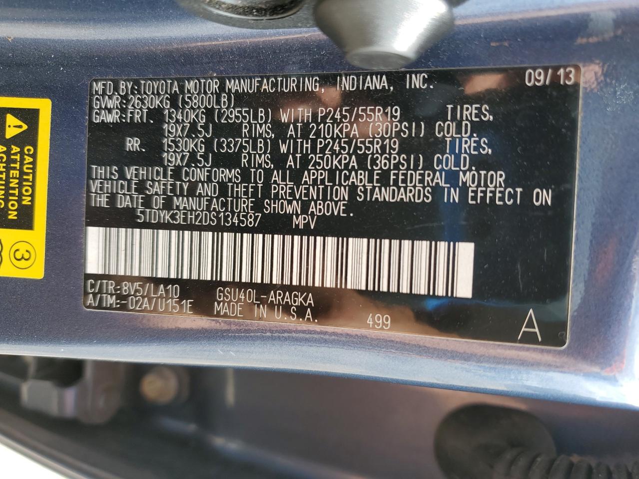 2013 Toyota Highlander Limited VIN: 5TDYK3EH2DS134587 Lot: 85480865