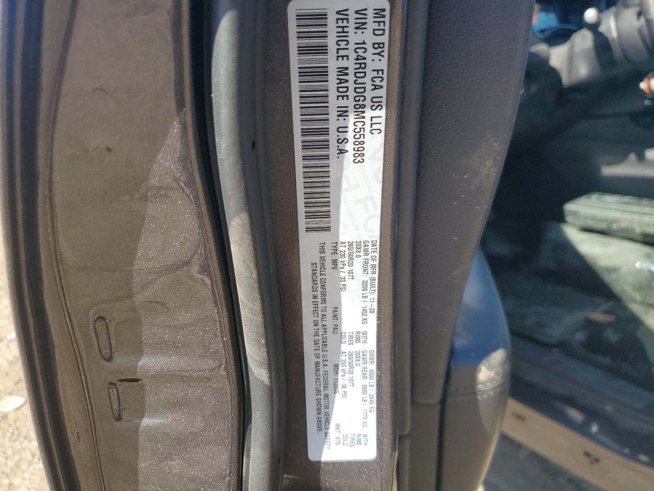 2021 Dodge Durango Gt VIN: 1C4RDJDG8MC558983 Lot: 84386125