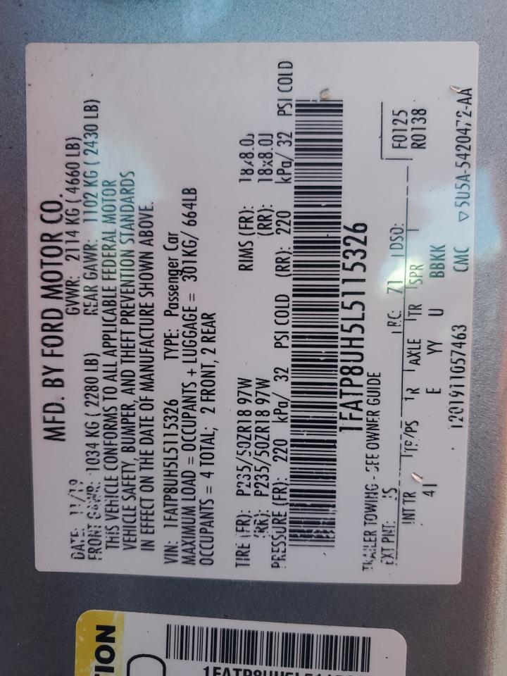 2020 Ford Mustang VIN: 1FATP8UH5L5115326 Lot: 87361235