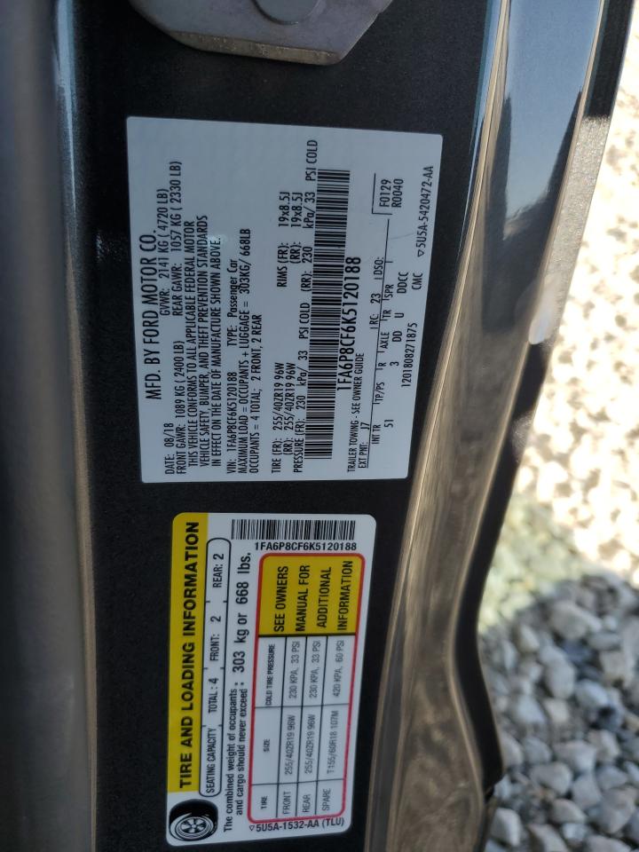 2019 Ford Mustang Gt VIN: 1FA6P8CF6K5120188 Lot: 85340245