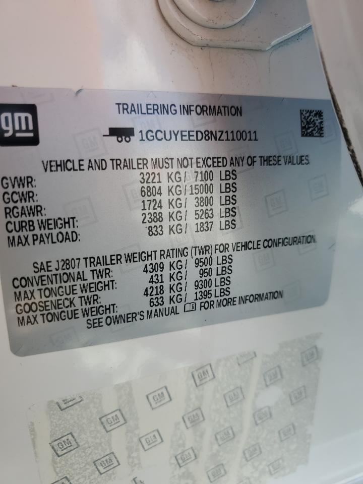 2022 Chevrolet Silverado Ltd K1500 Rst VIN: 1GCUYEED8NZ110011 Lot: 84620035