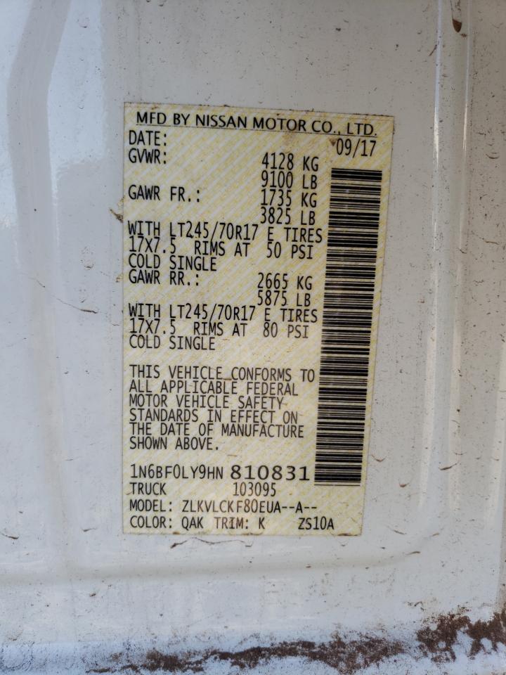 2017 Nissan Nv 2500 S VIN: 1N6BF0LY9HN810831 Lot: 85495015