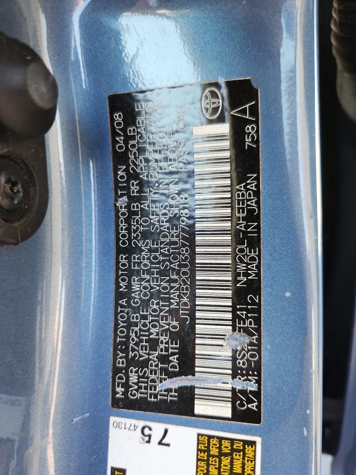 2008 Toyota Prius VIN: JTDKB20U387779818 Lot: 86888755