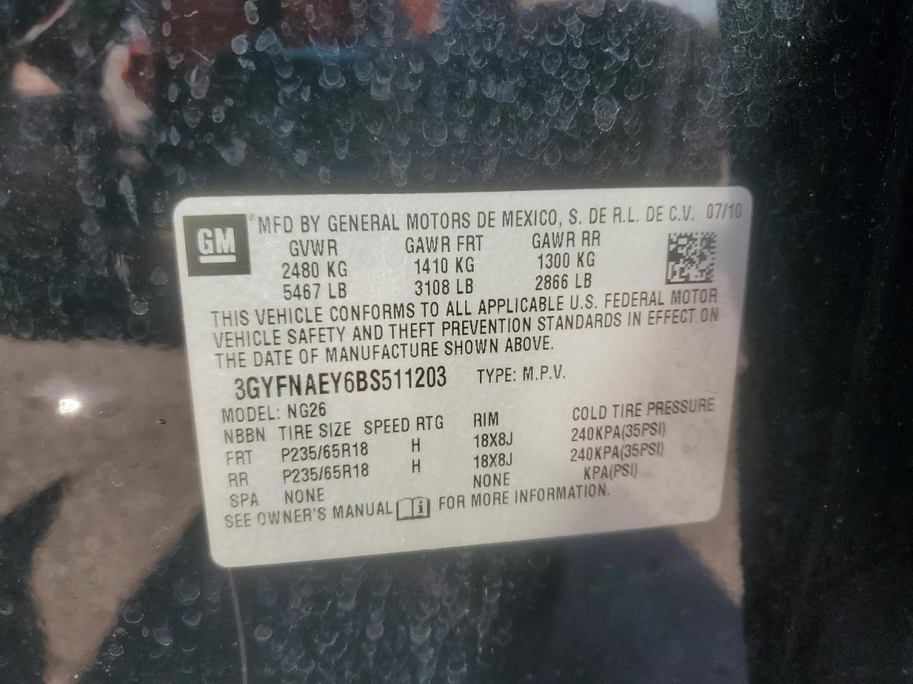 2011 Cadillac Srx Luxury Collection VIN: 3GYFNAEY6BS511203 Lot: 85290075