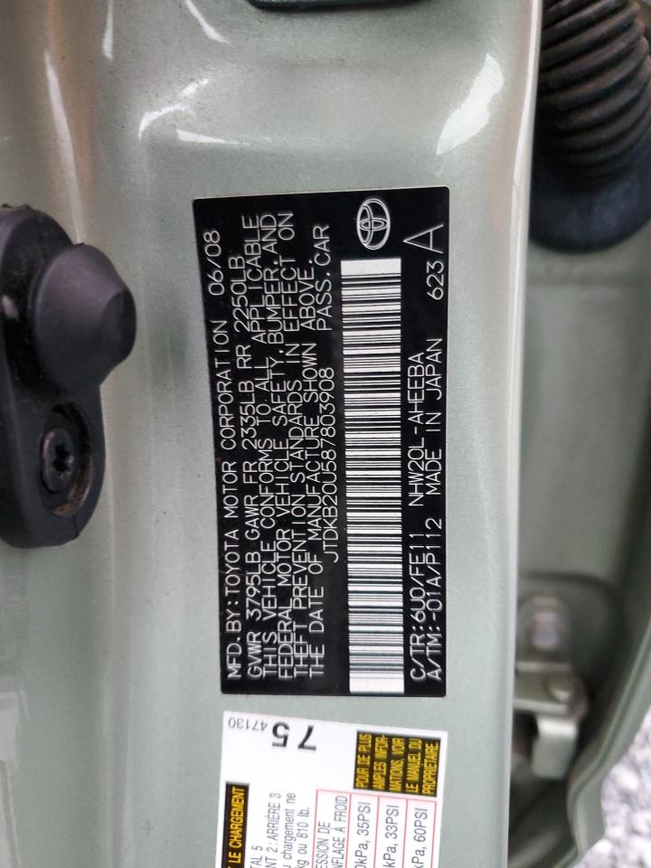 2008 Toyota Prius VIN: JTDKB20U587803908 Lot: 90104845