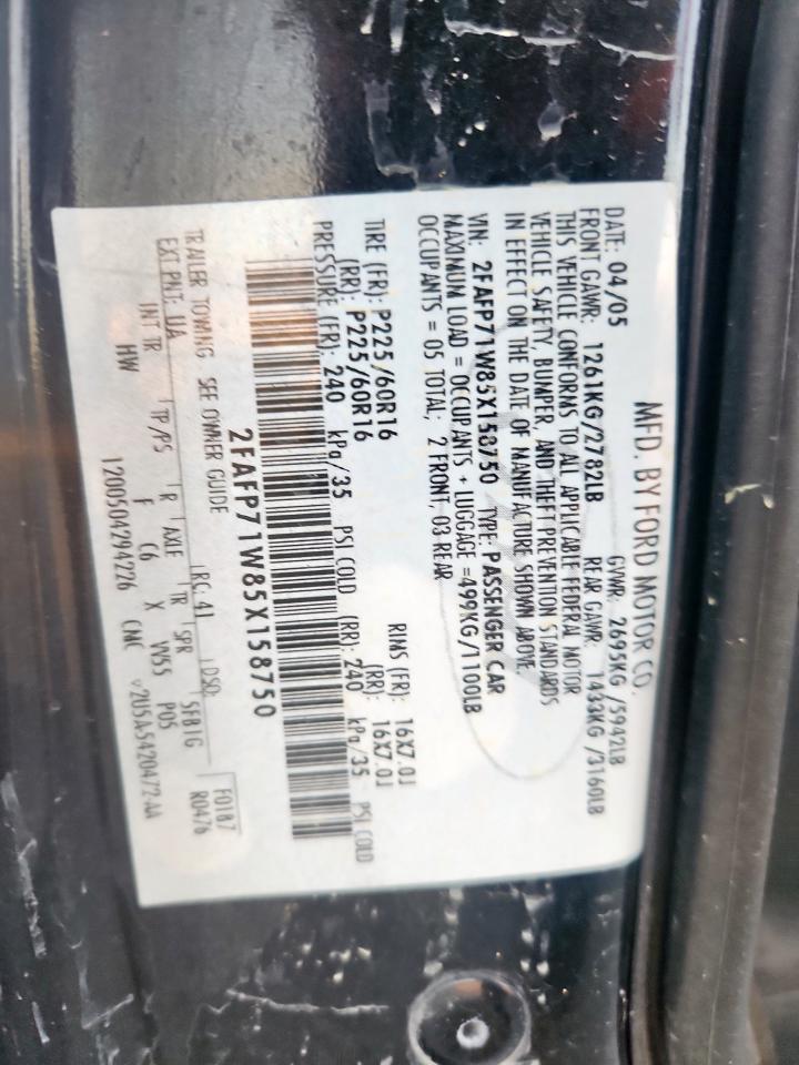 2005 Ford Crown Victoria Police Interceptor VIN: 2FAFP71W85X158750 Lot: 86134895