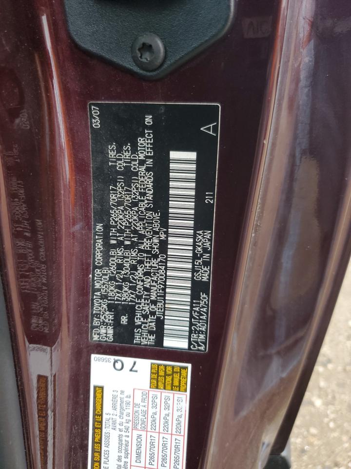 2007 Toyota Fj Cruiser VIN: JTEBU11F970084170 Lot: 82521555