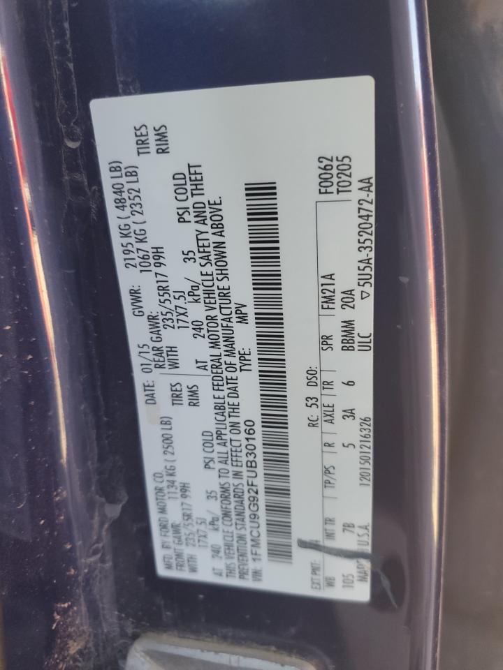 2015 Ford Escape Se VIN: 1FMCU9G92FUB30160 Lot: 89651165