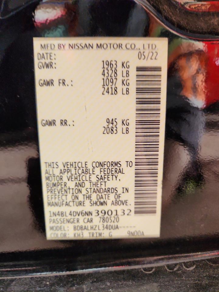 2022 Nissan Altima Sv VIN: 1N4BL4DV6NN390132 Lot: 82436835
