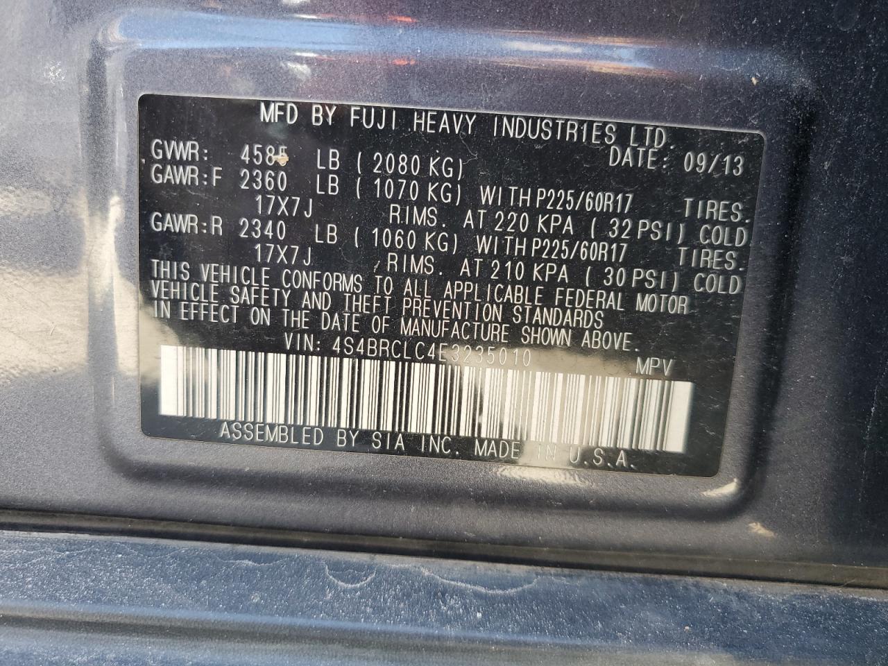 2014 Subaru Outback 2.5I Limited VIN: 4S4BRCLC4E3235010 Lot: 82657885