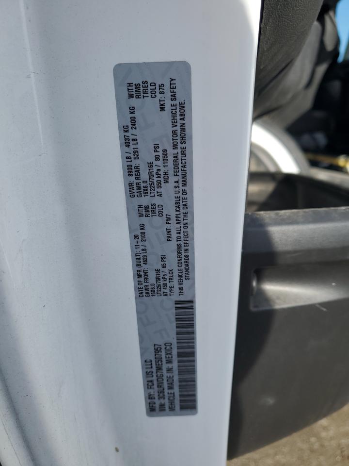 2021 Ram Promaster 2500 2500 High VIN: 3C6LRVDG7ME507957 Lot: 81987705