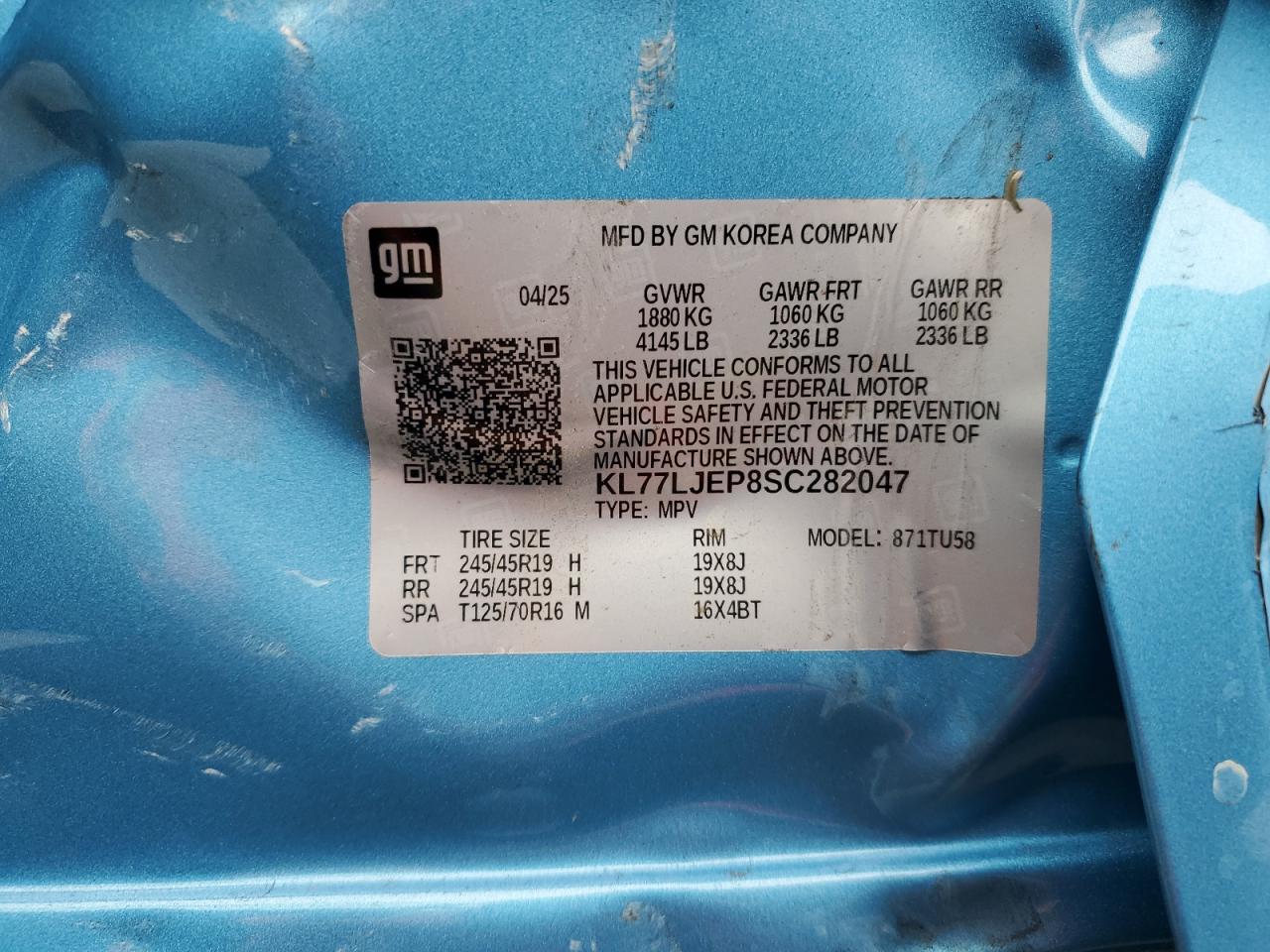 2025 Chevrolet Trax 2Rs VIN: KL77LJEP8SC282047 Lot: 89674295