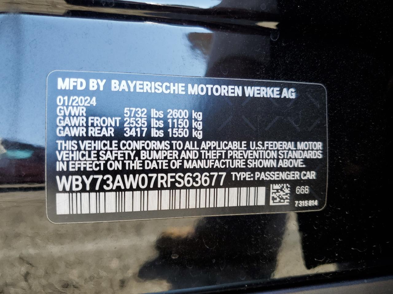 2024 BMW I4 Edrive 40 VIN: WBY73AW07RFS63677 Lot: 89927555