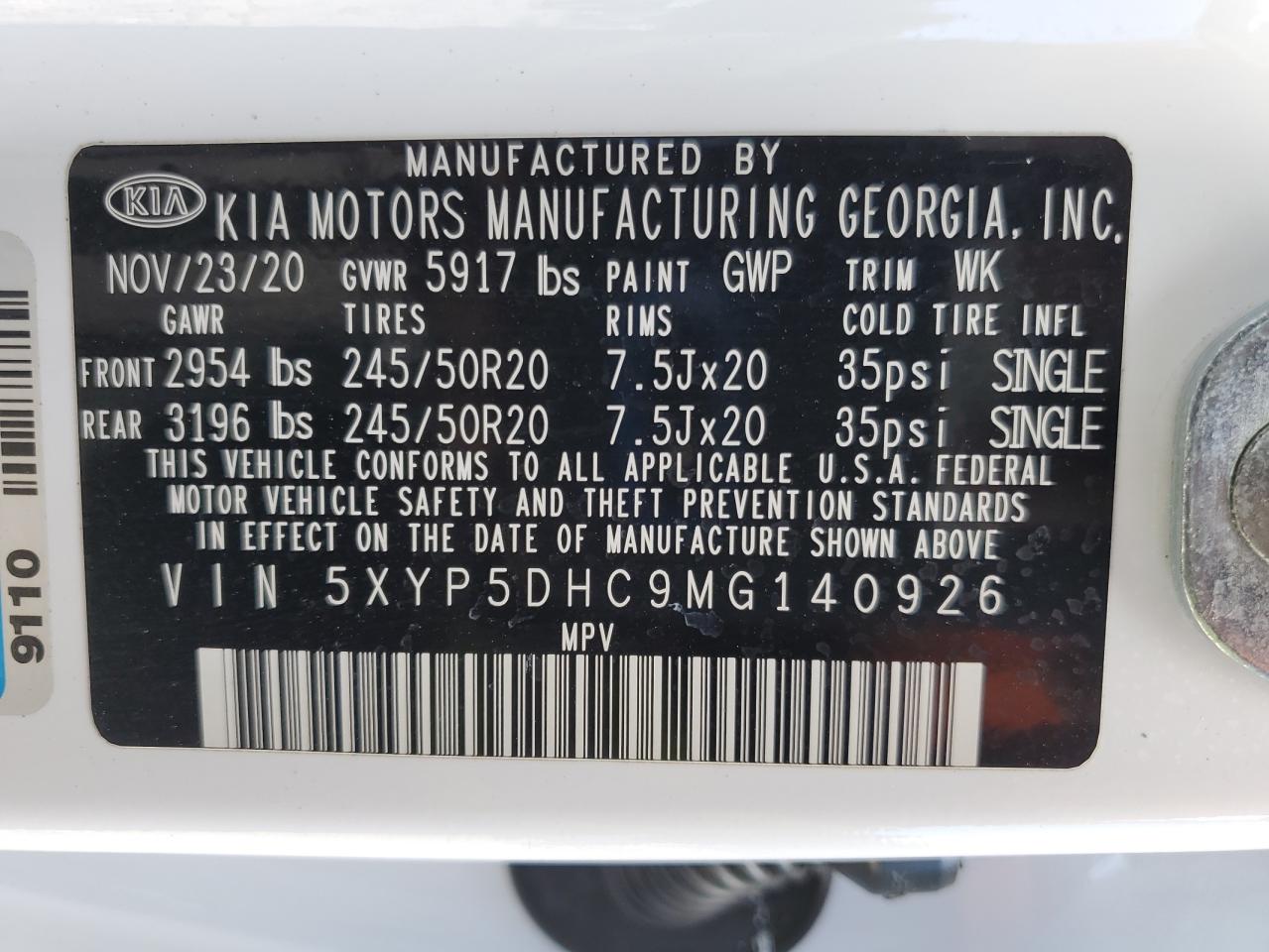 2021 Kia Telluride Sx VIN: 5XYP5DHC9MG140926 Lot: 83825055