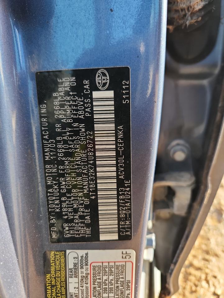 2004 Toyota Camry Le VIN: 4T1BE32K74U826722 Lot: 86240705
