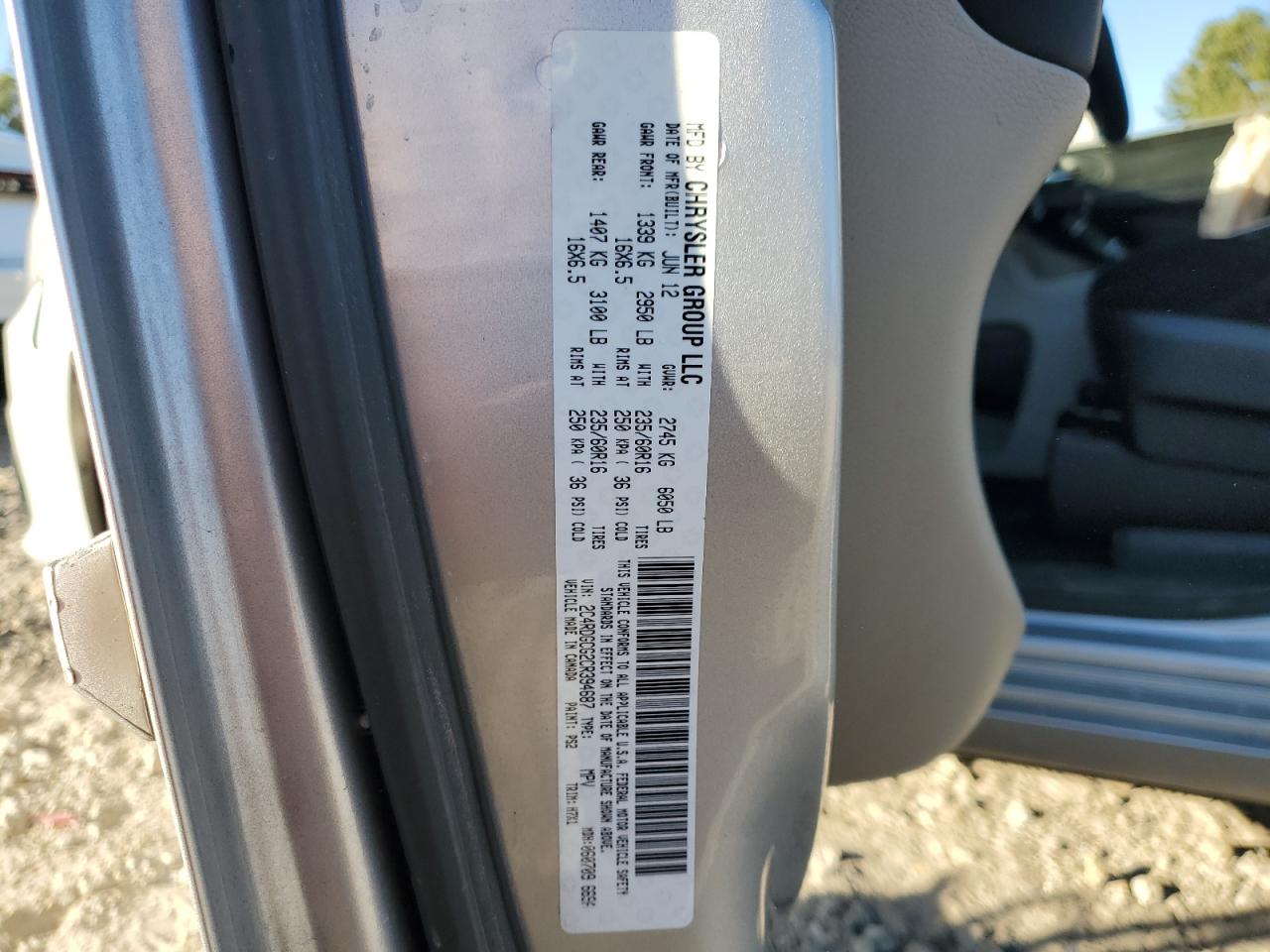 2012 Dodge Grand Caravan Sxt VIN: 2C4RDGCG2CR394687 Lot: 84749475