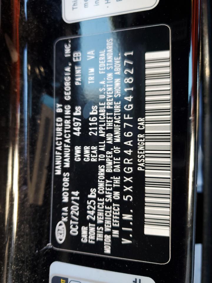 2015 Kia Optima Sx VIN: 5XXGR4A67FG418271 Lot: 84017885